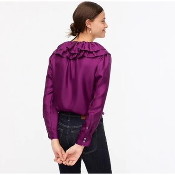 J. Crew Collection Twill Ruffle Collar Silk Button Front Blouse Top Sz S Purple - Picture 5 of 6